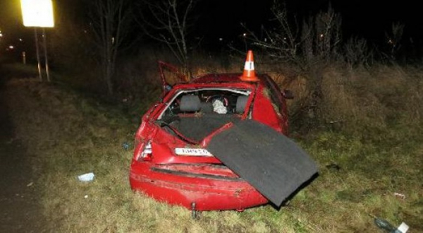 Opilý řidič narazil osobním vozem do stromu a porazil značky